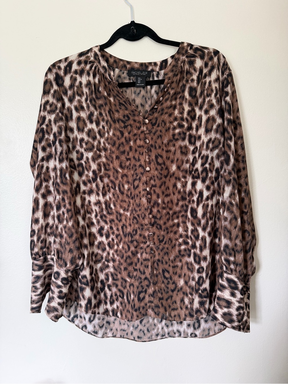 Rachel Zoe Brown Leopard Print Button-Front Blouse Size Large Office Eccentric